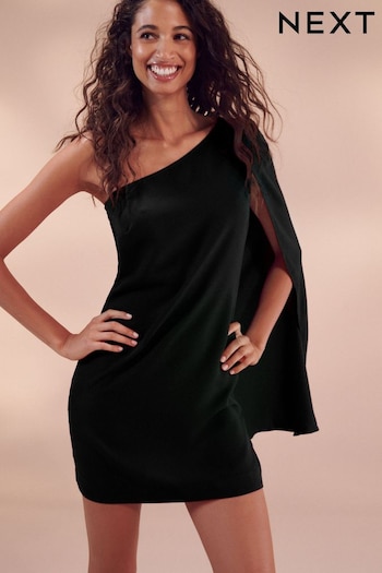 Black One Shoulder Cape Sleeve Mini Dress (711239) | £55