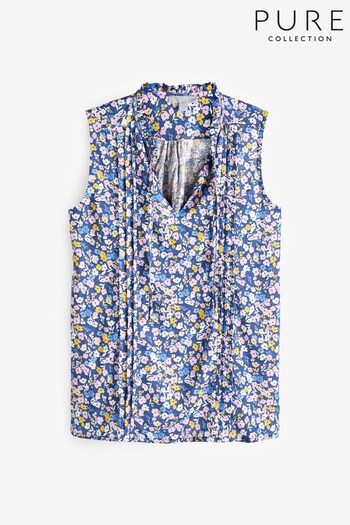 Pure Collection Blue Luxury Linen Ditsy Print Top (711482) | £55