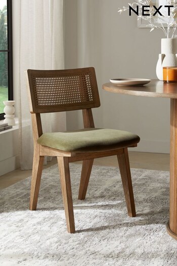 Soft Velvet Sage Green Bronx Wood Effect Set of 2 Abel Non Arm Dining Chairs (712059) | £299