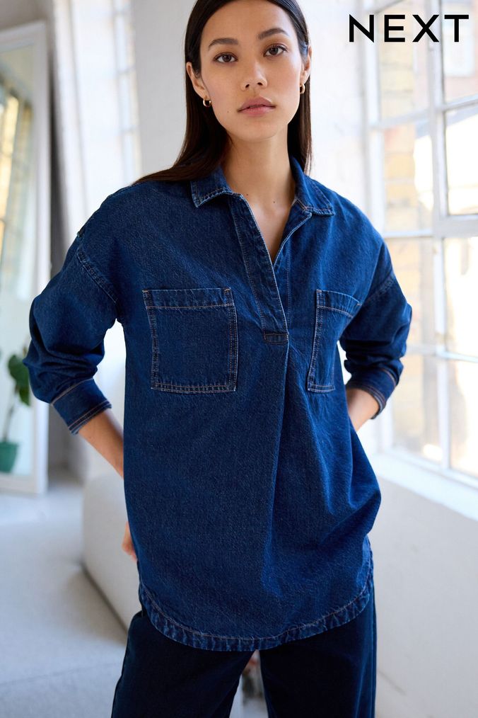 Denim discount pullover shirt