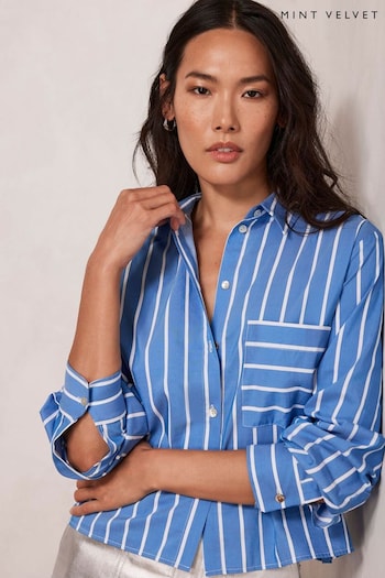 Mint Velvet Blue Cropped Striped Shirt (712379) | £69