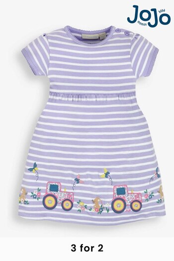 JoJo Maman Bébé Lilac Stripe Tractor Appliqué Dress (712782) | £21
