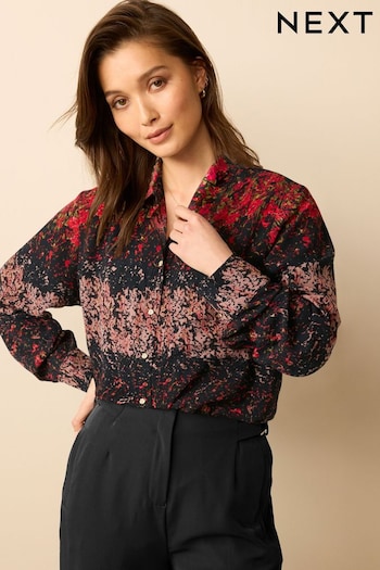 Red/Pink Floral Smudge Print Textured Long Sleeve Shirt with Pocket (712896) | £29