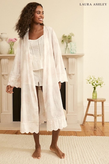 Laura Ashley Cream Stratton Floral Print Cotton Wrap Robe (713246) | £55