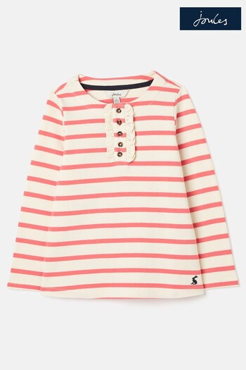 Joules Pink Grace Frill Henley Top 2-12 Years (713536) | £17 - £21