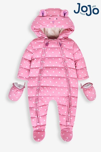 JoJo Maman Bébé Pink Girls' Mouse Puffer Pramsuit (713579) | £20