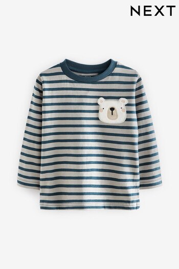 Navy Blue/White Stripe Polar Bear Long Sleeve Pocket T-Shirt (3mths-7yrs) (714374) | £6 - £8