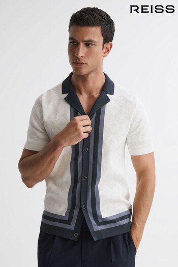 Reiss White Durban Cotton Knitted Cuban Collar Shirt (714422) | £128