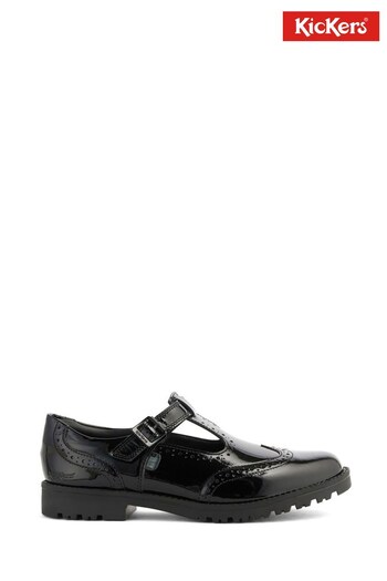 Kickers Junior Girls Lachly Brogue T-Bar Patent Black Leather Shoes (714634) | £26