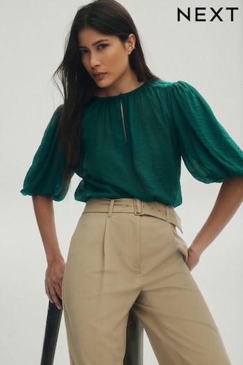 Green Puff Sleeve V-Neck Blouse (714729) | £35