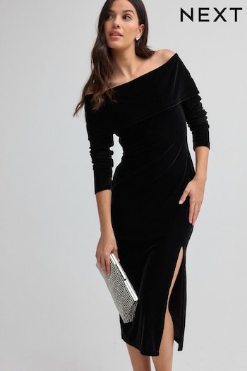 Black Bardot Velvet Midi Dress (714839) | £59