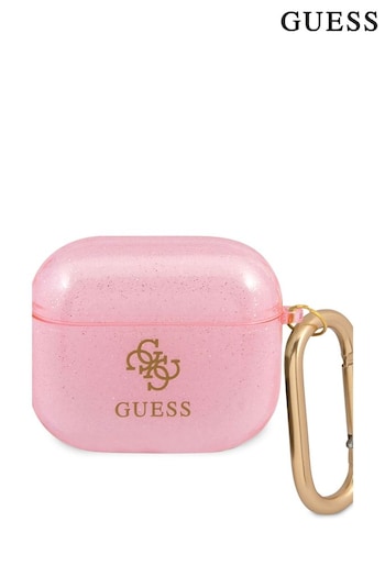 Guess Pink Airpods Tpu 4G Transparent Colored Case with Glitter (715220) | £26