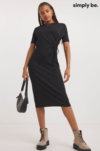 Simply Be Ruched Front Waffle Midi Black Dress (715441) | £29