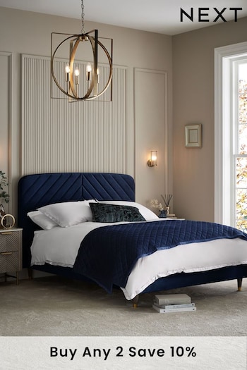 Soft Velvet Navy Blue Valencia Upholstered Bed Frame (715479) | £499 - £699