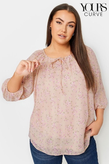 Yours Curve Pink Light Tie Neck Blouse (715880) | £27