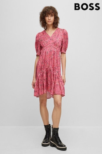 BOSS Pink Gathered Waist Puff Sleeve Dress (716283) | £199