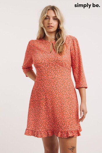 Simply Be Coral Orange Ditsy Print Waffle Tea Dress (716400) | £26