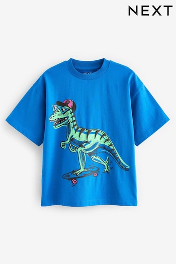 Bright Blue Skating Dino Relaxed Fit Short Sleeve Graphic T-Shirt (3-16yrs) (716572) | £4 - £7