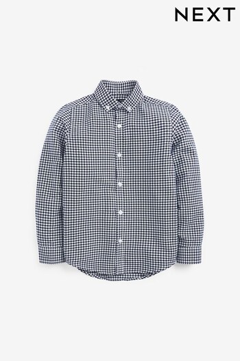 Navy Blue Gingham Plain Long Sleeve Oxford Shirt (3-16yrs) (716595) | £11 - £16