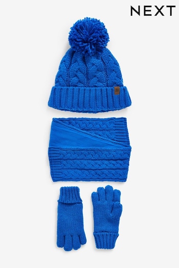 Cobalt Blue Knitted hilfiger Hat, Gloves and Scarf 3 Piece Set (3-16yrs) (716606) | £17 - £20