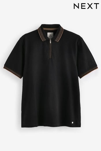 Black Gold Tipped Textured raglan Polo Shirt (716660) | £25