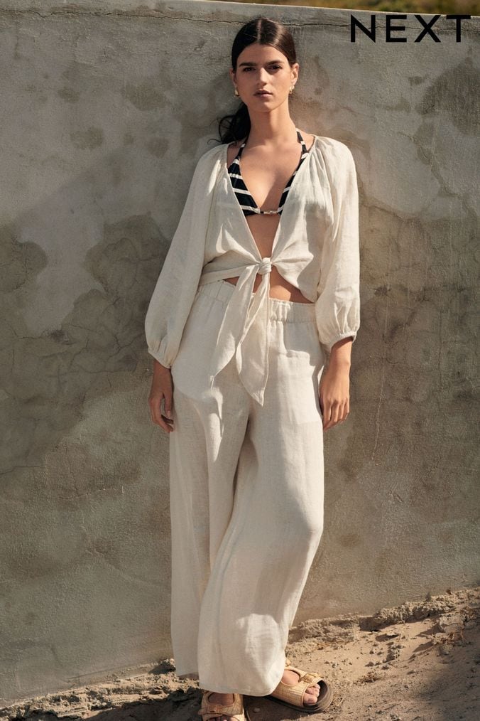 Next white linen trousers shop