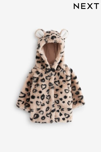 Brown/ Black Leopard Hooded Ears Cosy Button-Up Baby Jacket (0mths-2yrs) (717217) | £20 - £22