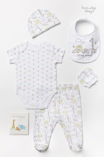 Rock-A-Bye Baby Boutique Animal Print Cotton 6 Piece White Gift Set (717236) | £30
