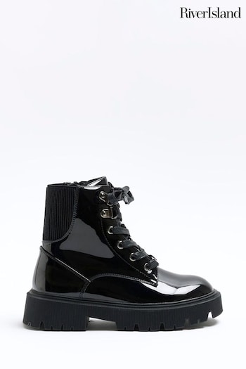 River Island Black Girls Chunky Hiker Lace-Up Boots (717954) | £32