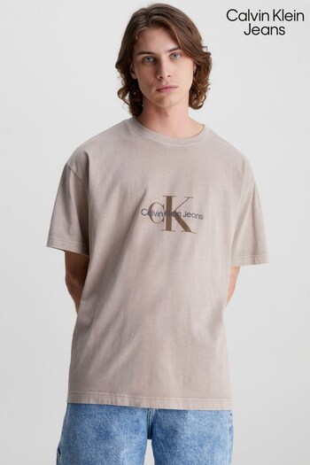 Calvin Klein Jeans Monologo Mineral Dye Brown T-Shirt (717961) | £55