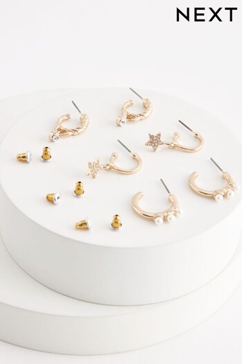 Gold Tone Star and Pearl Hoop Earrings Pack (718313) | £10
