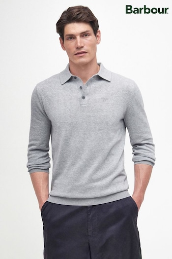 Barbour® Grey Bassington Knitted Long Sleeve pouches Polo Shirt (718353) | £80