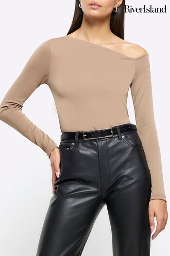 River Island Brown Fitted Off Shoulder Top (718605) | £22