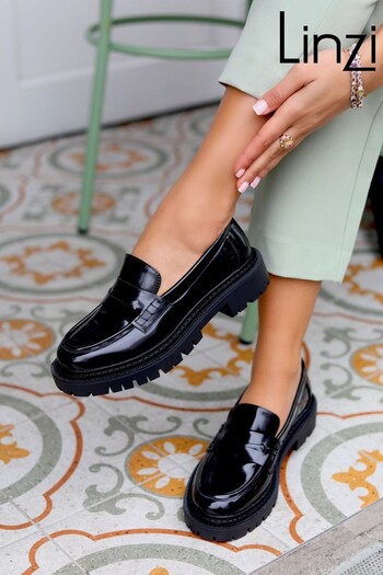 Linzi Black Ivan High Shine Penny Loafers With Chunky Sole (718749) | £35