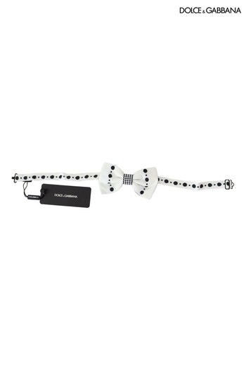 Dolce & Gabbana Dotted Silk Bow White Tie (719039) | £225