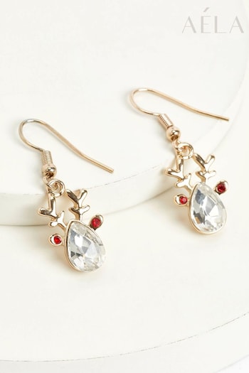 Aela Gold Tone Xmas Reindeer Drop Earrings (719324) | £6