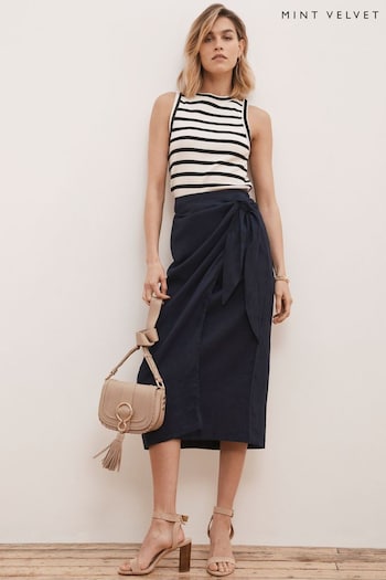 Mint Velvet Navy Blue Linen Sarong Skirt (719406) | £89