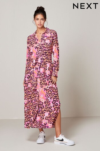 Animal Print Tie Waist Shirt khaki Dress (719579) | £58