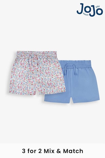 JoJo Maman Bébé Summer Ditsy Pink Floral & Blue 2-Pack Pretty Shorts Polyester (719876) | £17