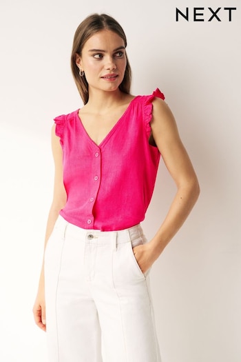 Pink Linen Blend Ruffle Sleeve Top (719896) | £16