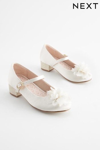 Ivory Satin Stain Resistant Corsage Flower Bridesmaid Heel Shoes (71J042) | £25 - £32