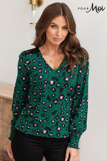 Pour Moi Green Lucinda Jersey Lace Detail Long Sleeve Top (720536) | £39