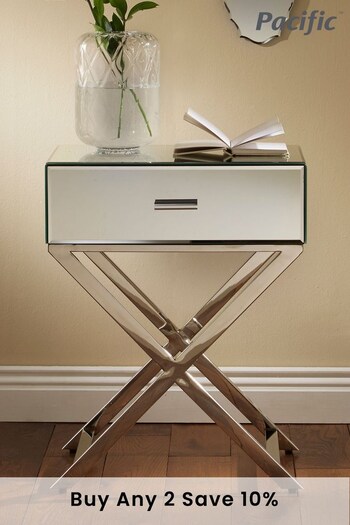 Pacific Silver Mirrored Glass One Drawer Bedside Table (720551) | £335