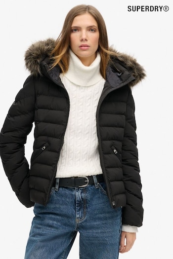 Superdry Black Fuji Faux Fur Hood Padded Jacket (720666) | £0