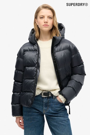 Superdry Ebony Sheen Hooded Luxe Sports Puffer Jacket (720850) | £100