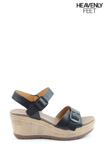 Heavenly Feet Ladies Black Vegan Friendly Comfort Wedge Sandals Gel (721120) | £45