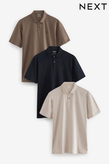 Black/Neutrals Jersey Polo Shirts 3 Pack (721131) | £40