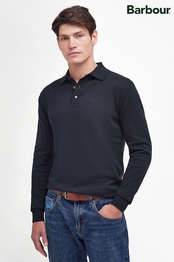 Barbour® Navy Bassington Knitted Long Sleeve office-accessories Polo Shirt (721447) | £80