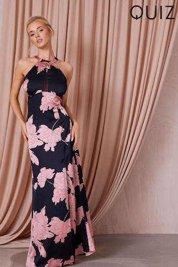 Quiz Black Floral Satin Halterneck Maxi Dress (721905) | £48