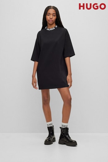 HUGO Logo-Collar Black T-Shirt Essentiel Dress In Cotton Jersey (721935) | £99